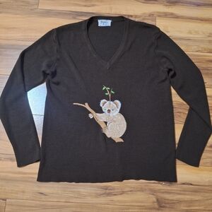 Leroy Vintage Medium Koala Bear Cottage Novelty Sweater Chocolate Brown